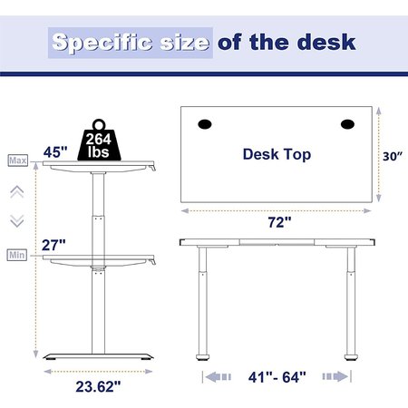 We'Re It Lift it, 72"x30" Electric Sit Stand Desk, 4 Memory/1 USB LED Control, Grey Strand Top, Silver Base VL22BS7230-8827